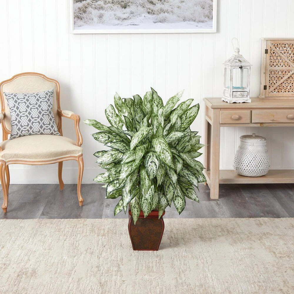 38 In. Artificial H Green Silver Queen With Decorative Planter Silk Plant 4 38 In. Artificial H Green Silver Queen With Decorative Planter Silk Plant - Image 2