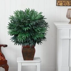 35 In. Artificial H Green Double Bamboo Palm With Decorative Planter Silk Plant 7 35 In. Artificial H Green Double Bamboo Palm With Decorative Planter Silk Plant -Artificial nearly natural artificial tropical plants 6718 31 1000