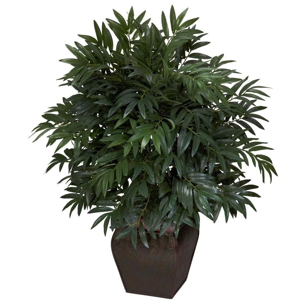 35 In. Artificial H Green Double Bamboo Palm With Decorative Planter Silk Plant 3 35 In. Artificial H Green Double Bamboo Palm With Decorative Planter Silk Plant