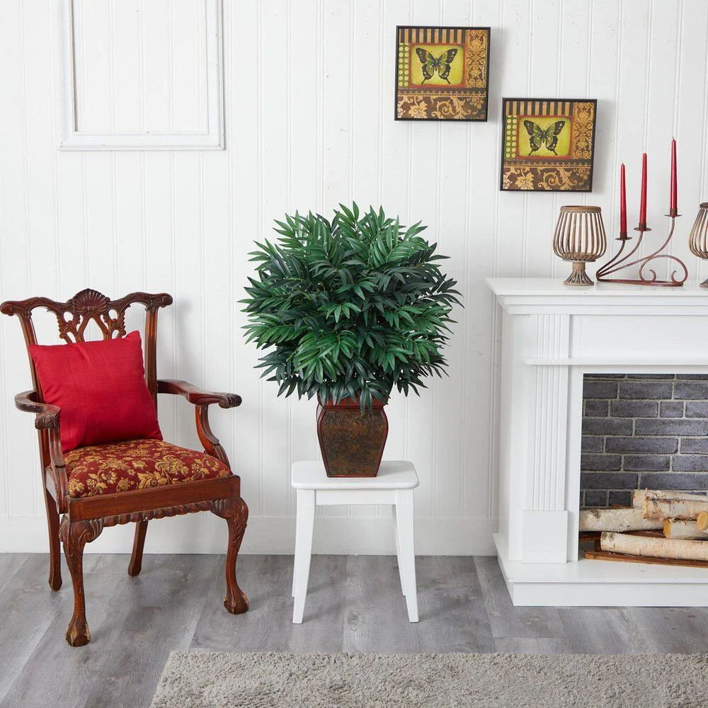 35 In. Artificial H Green Double Bamboo Palm With Decorative Planter Silk Plant 4 35 In. Artificial H Green Double Bamboo Palm With Decorative Planter Silk Plant - Image 2