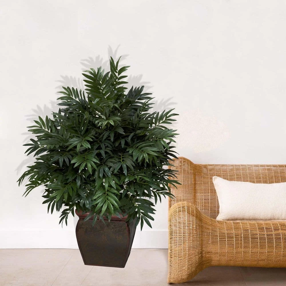 43 In. Artificial H Green Triple Bamboo Palm With Decorative Planter Silk Plant 4 43 In. Artificial H Green Triple Bamboo Palm With Decorative Planter Silk Plant - Image 2