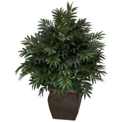 43 In. Artificial H Green Triple Bamboo Palm With Decorative Planter Silk Plant