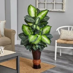 Artificial Golden Dieffenbachia With Bamboo Planter -Artificial nearly natural artificial tropical plants 6724 31 1000