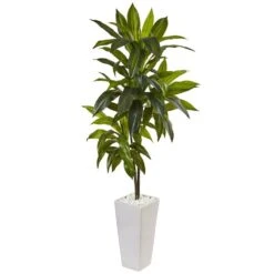 Indoor Dracaena Artificial Plant In White Tower Planter