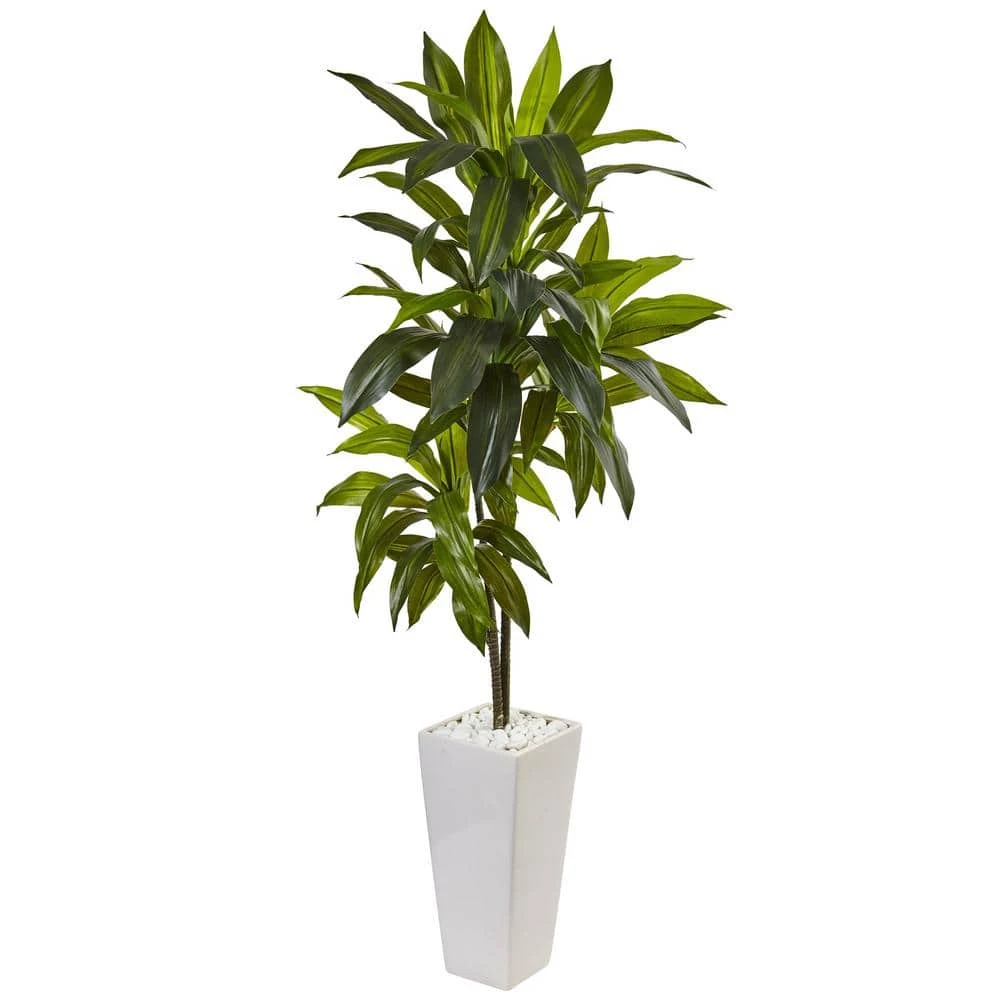 Indoor Dracaena Artificial Plant In White Tower Planter 3 Indoor Dracaena Artificial Plant In White Tower Planter