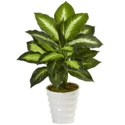 Indoor Dieffenbachia Artificial Plant In Swirl Planter