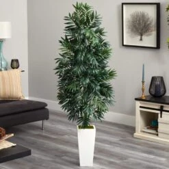 Indoor 5 Ft. Bamboo Palm Artificial Plant In White Planter 7 Indoor 5 Ft. Bamboo Palm Artificial Plant In White Planter -Artificial nearly natural artificial tropical plants 8083 31 1000