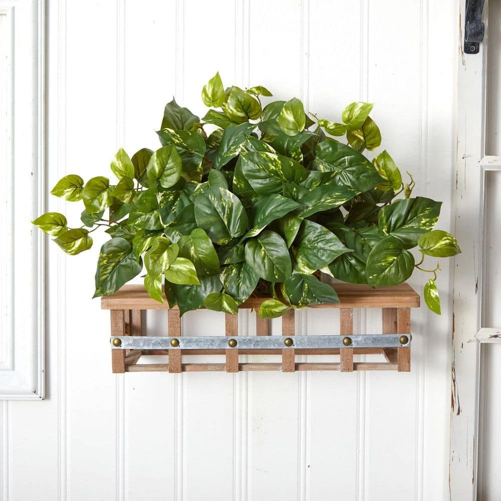 Indoor 15 In. H Artificial Green Pothos Ledge Plant (Set On Foam) Silk Plant 11 Indoor 15 In. H Artificial Green Pothos Ledge Plant (Set On Foam) Silk Plant - Image 9