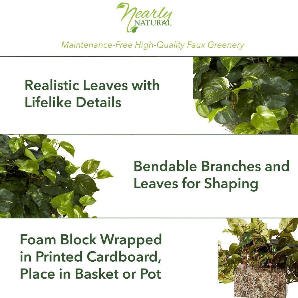 Indoor 15 In. H Artificial Green Pothos Ledge Plant (Set On Foam) Silk Plant 6 Indoor 15 In. H Artificial Green Pothos Ledge Plant (Set On Foam) Silk Plant - Image 4