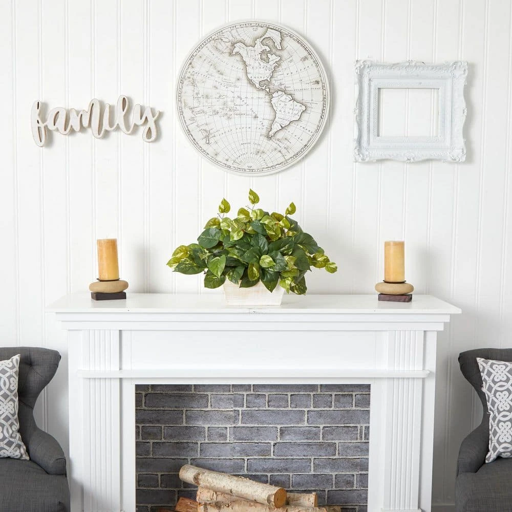 14 In. Artificial H Green Pothos With White Wash Planter Silk Plant 5 14 In. Artificial H Green Pothos With White Wash Planter Silk Plant - Image 3