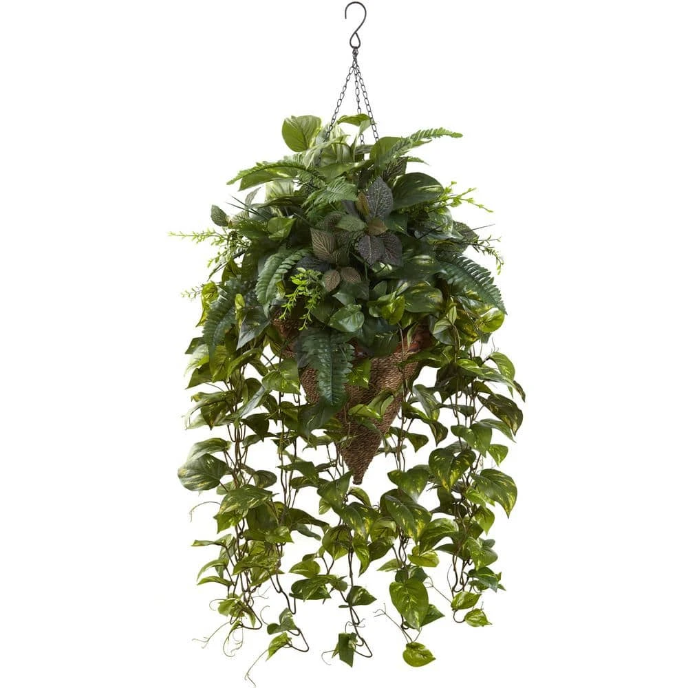 36 In. Artificial Vining Mixed Greens With Cone Hanging Basket 3 36 In. Artificial Vining Mixed Greens With Cone Hanging Basket