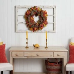 24 In. Artificial Maple And Pine Cone Wreath 7 24 In. Artificial Maple And Pine Cone Wreath -Artificial nearly natural decorative wreaths 4150 31 1000