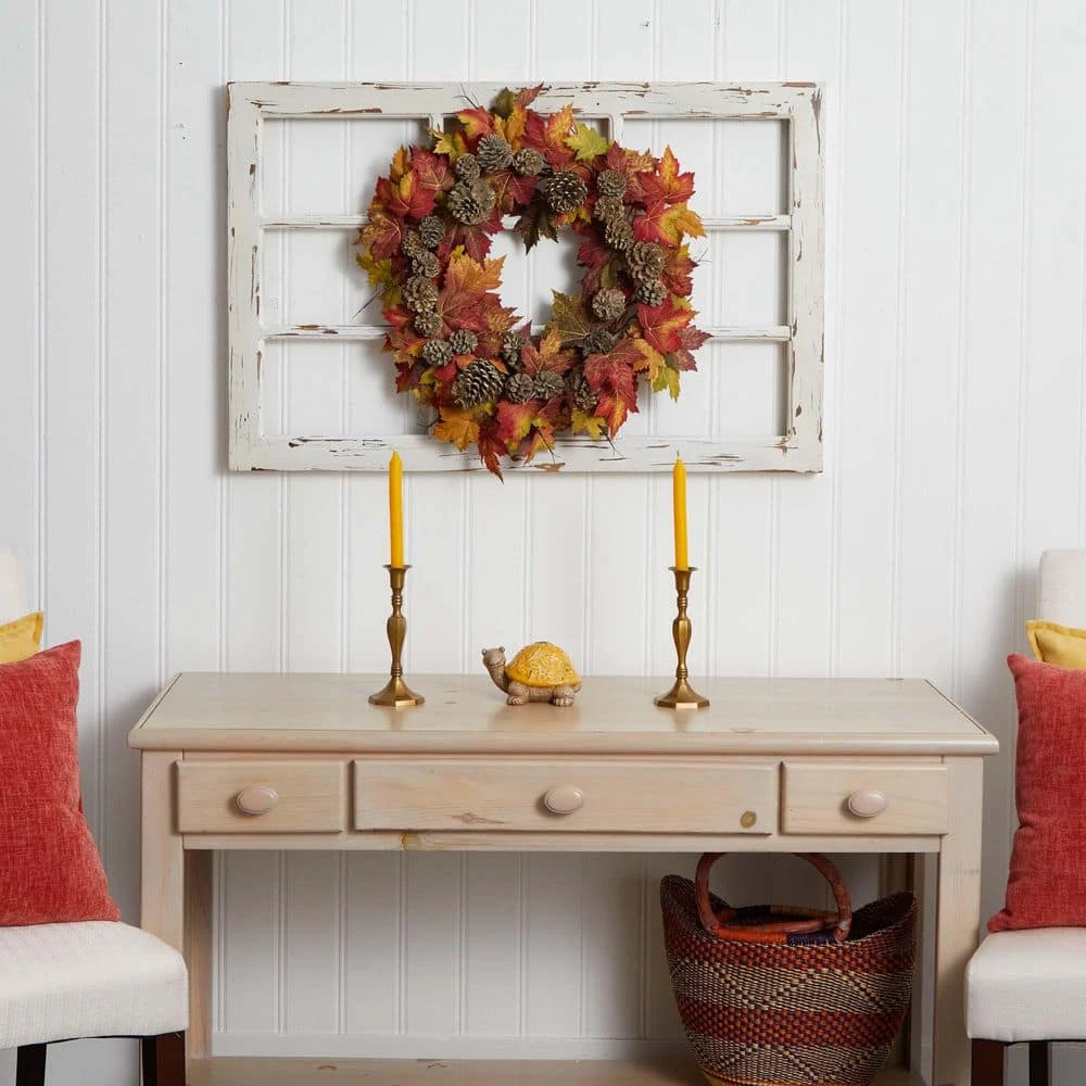24 In. Artificial Maple And Pine Cone Wreath 5 24 In. Artificial Maple And Pine Cone Wreath - Image 3
