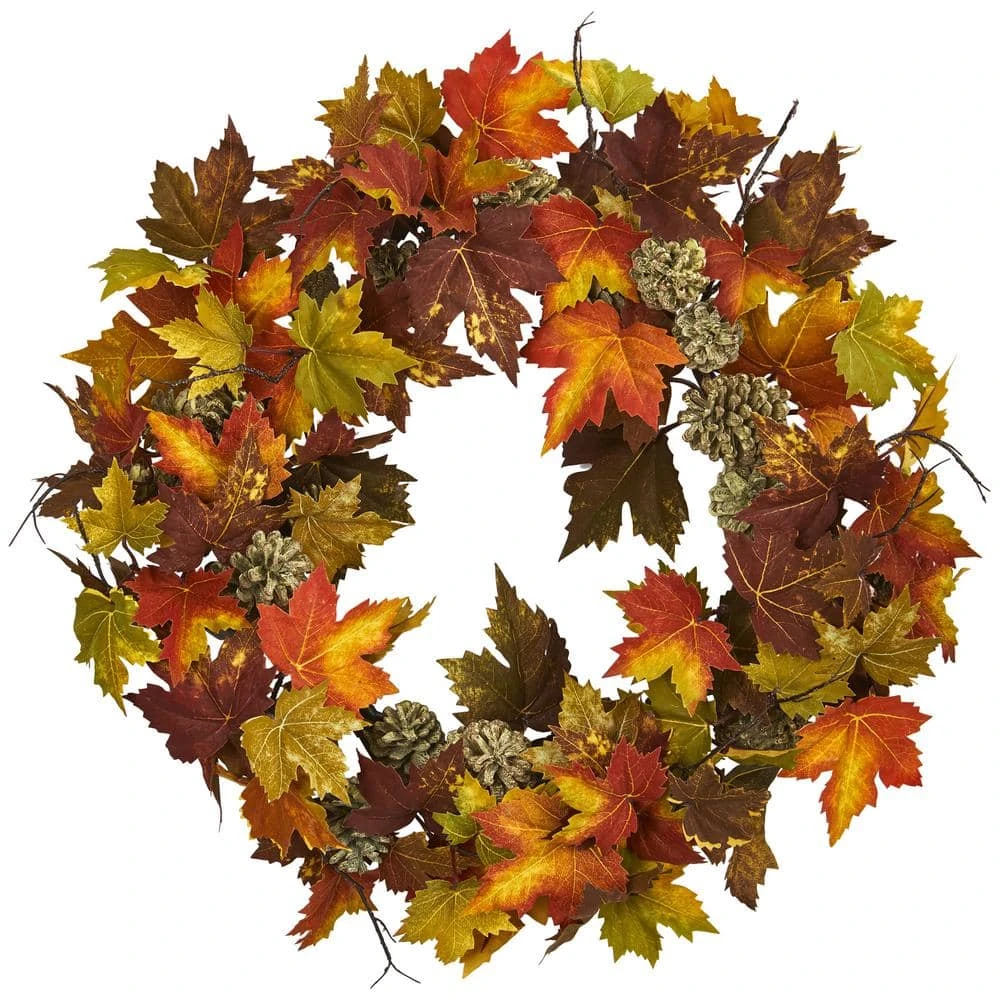 24 In. Artificial Maple And Pine Cone Wreath 3 24 In. Artificial Maple And Pine Cone Wreath