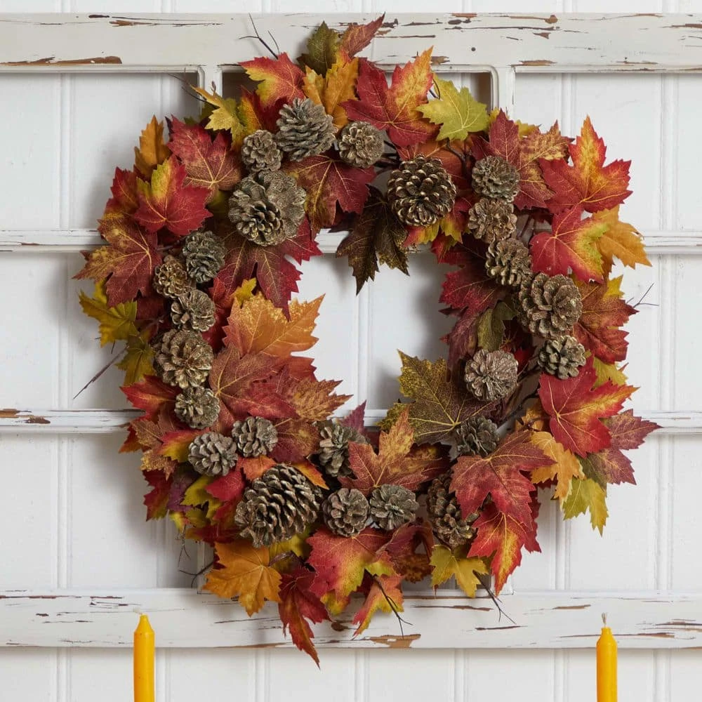 24 In. Artificial Maple And Pine Cone Wreath 4 24 In. Artificial Maple And Pine Cone Wreath - Image 2