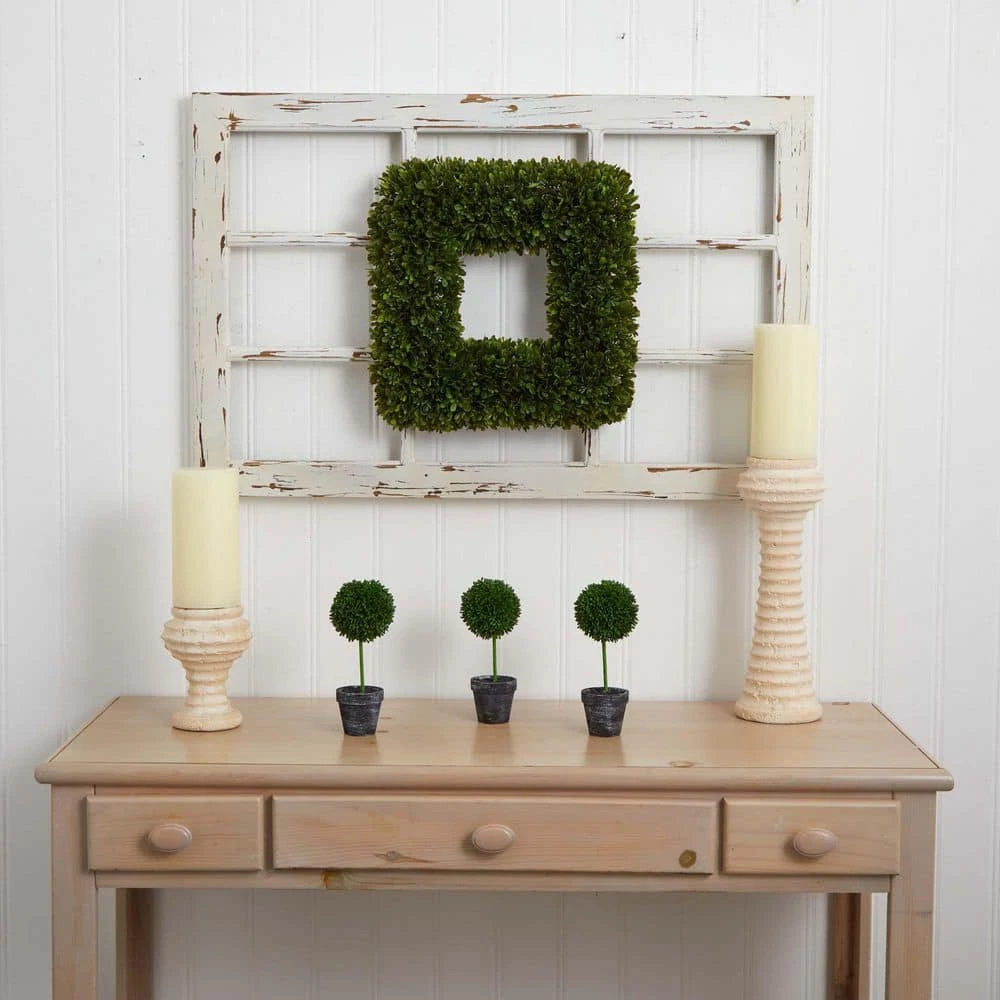 Indoor/Outdoor 17 In. Artificial Tea Leaf Square Wreath UV Resistant 8 Indoor/Outdoor 17 In. Artificial Tea Leaf Square Wreath UV Resistant - Image 6