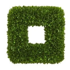 Indoor/Outdoor 17 In. Artificial Tea Leaf Square Wreath UV Resistant