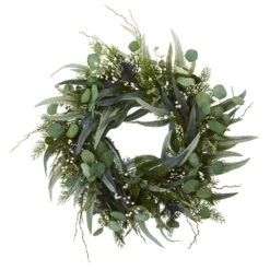 24 In. Indoor Eucalyptus And Mixed Greens Artificial Wreath