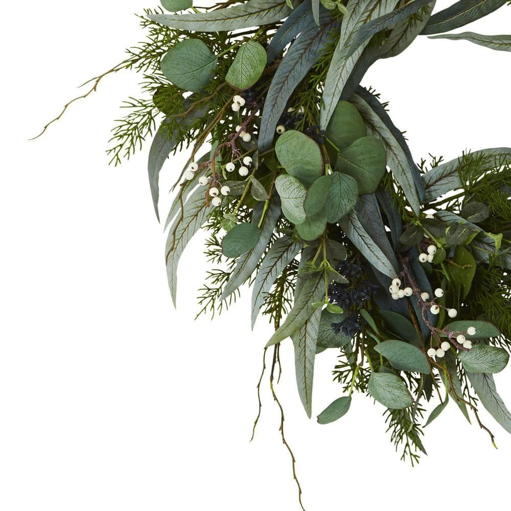 24 In. Indoor Eucalyptus And Mixed Greens Artificial Wreath 4 24 In. Indoor Eucalyptus And Mixed Greens Artificial Wreath - Image 2