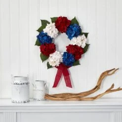 24 In. Red, White And Blue Americana Hydrangea Artificial Wreath 7 24 In. Red, White And Blue Americana Hydrangea Artificial Wreath -Artificial nearly natural decorative wreaths 4444 31 1000