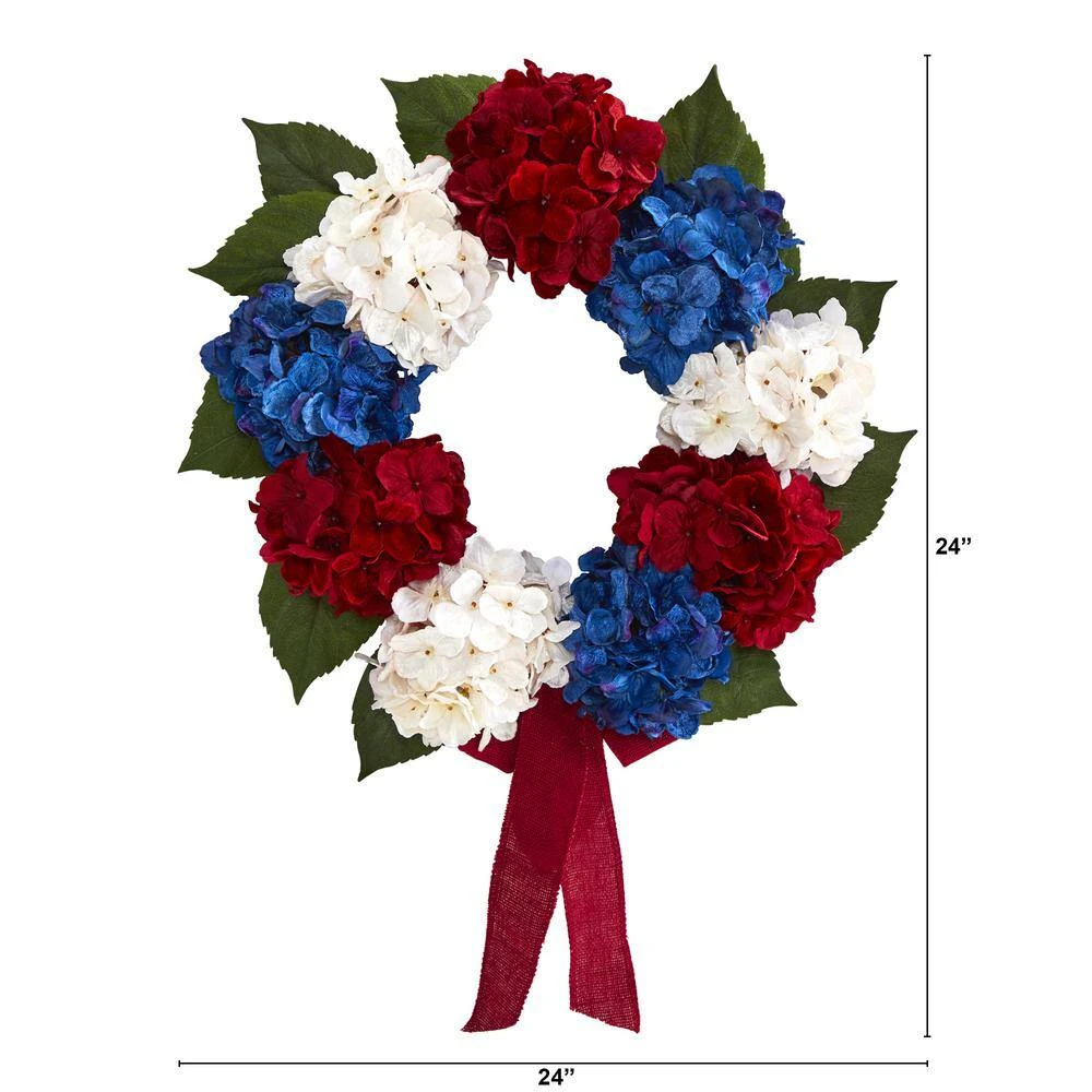 24 In. Red, White And Blue Americana Hydrangea Artificial Wreath 4 24 In. Red, White And Blue Americana Hydrangea Artificial Wreath - Image 2