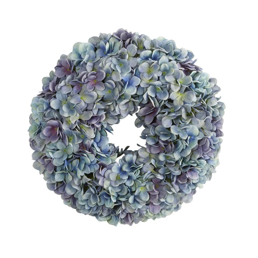 16 In. Blue Hydrangea Artificial Wreath 3 16 In. Blue Hydrangea Artificial Wreath
