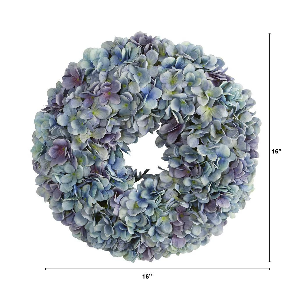 16 In. Blue Hydrangea Artificial Wreath 4 16 In. Blue Hydrangea Artificial Wreath - Image 2