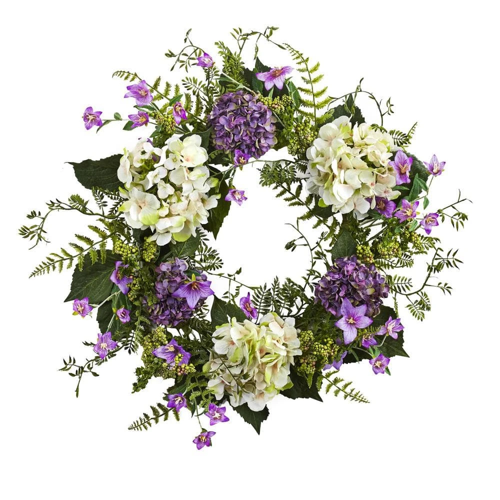 24 In. Indoor Artificial Hydrangea Berry Wreath 3 24 In. Indoor Artificial Hydrangea Berry Wreath