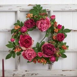 Peony And Berry 20 In. Artificial Wreath 11 Peony And Berry 20 In. Artificial Wreath -Artificial nearly natural decorative wreaths 4538 1f 1000