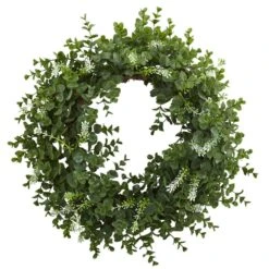 18 In. Artificial Eucalyptus Double Ring Wreath With Twig Base