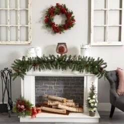 24 In. Artificial Plum Blossom Pine Wreath 11 24 In. Artificial Plum Blossom Pine Wreath -Artificial nearly natural decorative wreaths 4551 31 1000