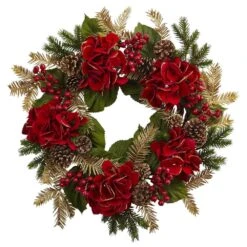 24 In. Artificial Hydrangea Pine Wreath