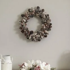 Snowy Artificial Pine Cone Wreath 10 Snowy Artificial Pine Cone Wreath -Artificial nearly natural decorative wreaths 4553 1f 1000