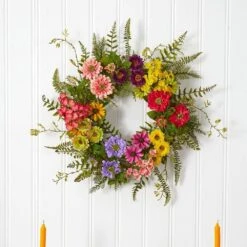 Mixed Flower 22 In. Artificial Wreath 10 Mixed Flower 22 In. Artificial Wreath -Artificial nearly natural decorative wreaths 4581 1f 1000