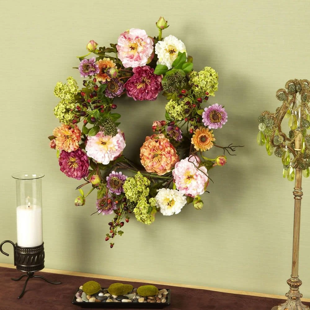 24 In. Artificial Peony Silk Plant Wreath 6 24 In. Artificial Peony Silk Plant Wreath - Image 4