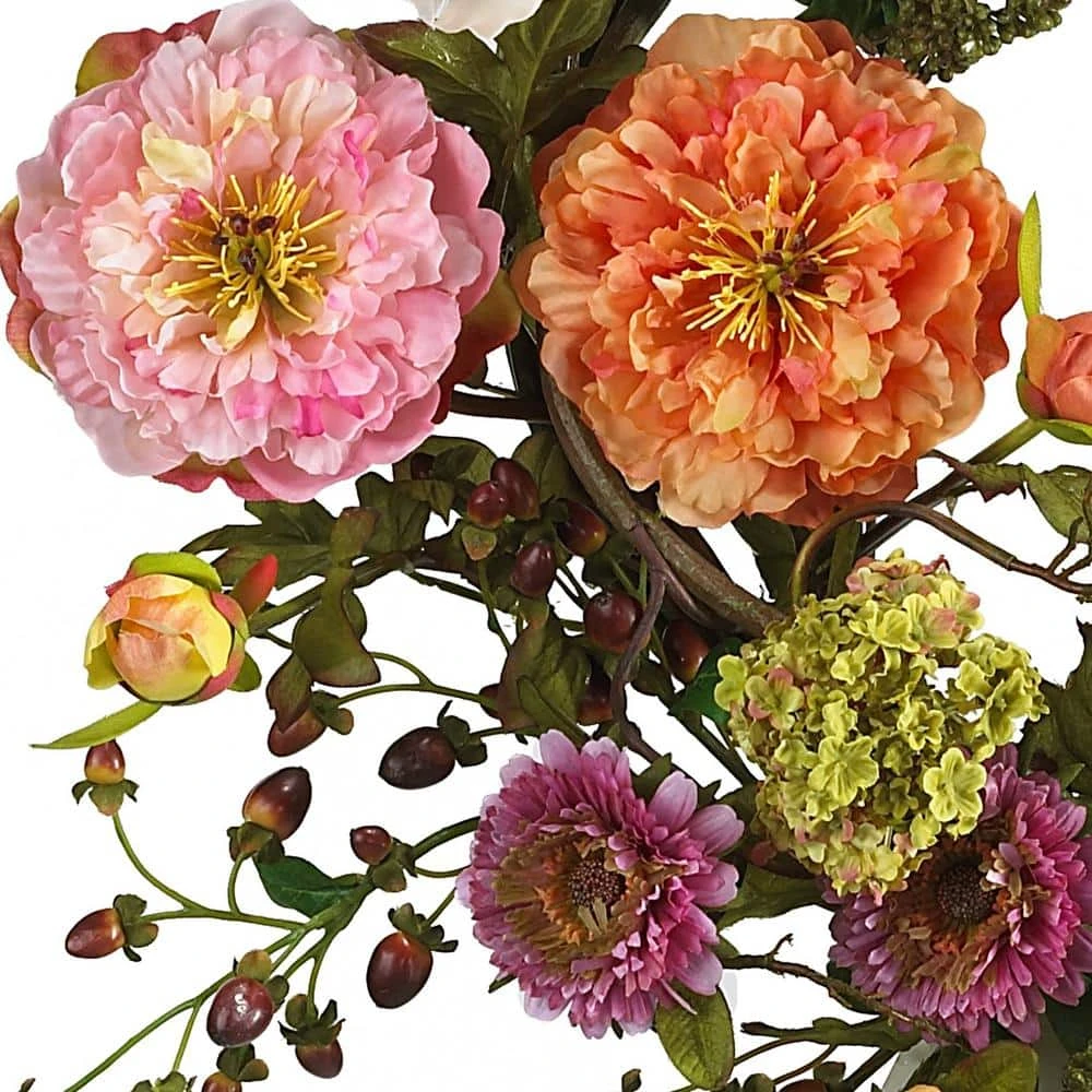 24 In. Artificial Peony Silk Plant Wreath 5 24 In. Artificial Peony Silk Plant Wreath - Image 3
