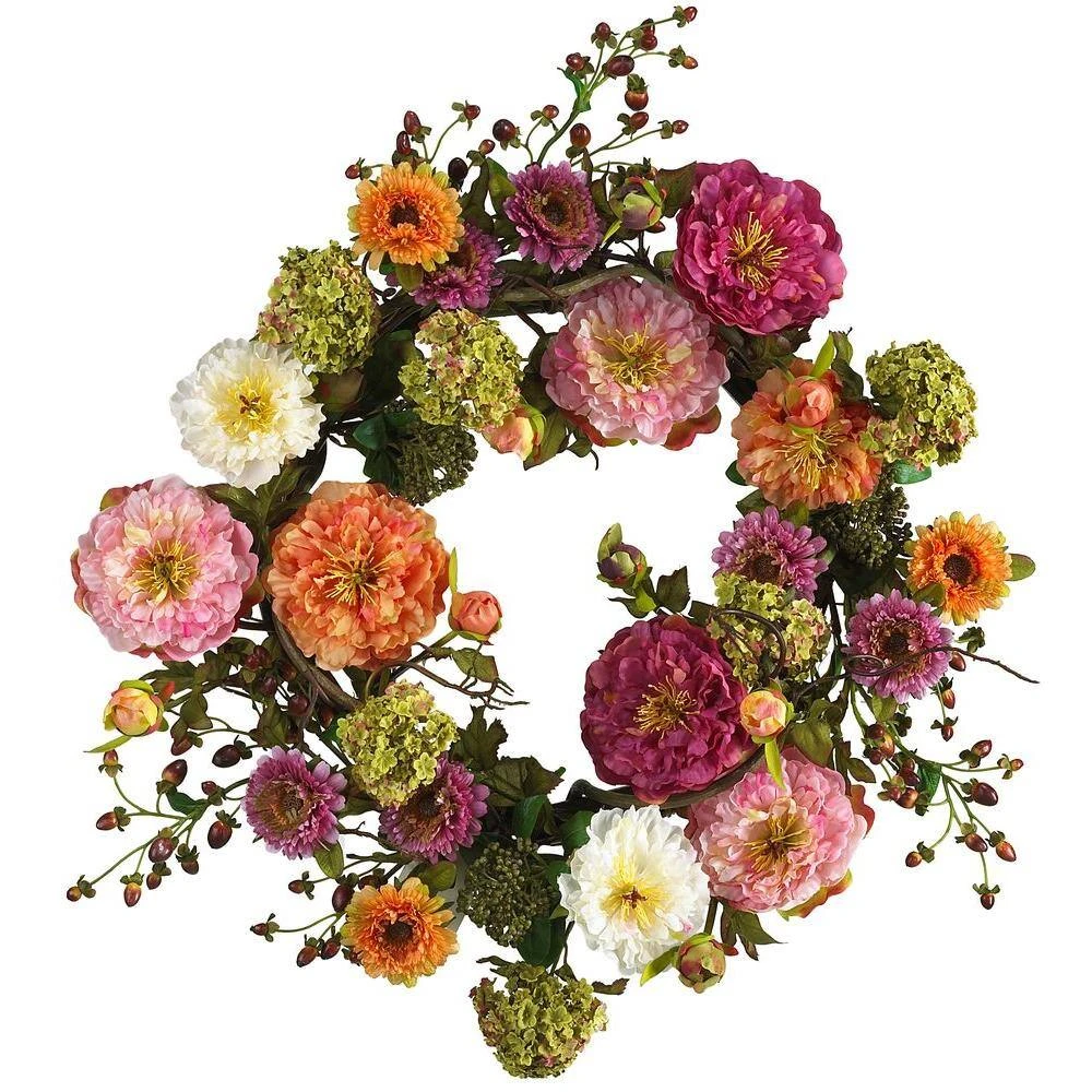 24 In. Artificial Peony Silk Plant Wreath 3 24 In. Artificial Peony Silk Plant Wreath