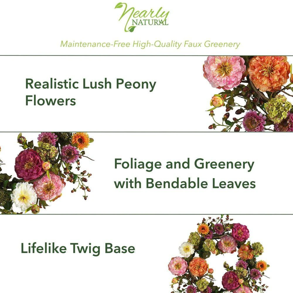 24 In. Artificial Peony Silk Plant Wreath 4 24 In. Artificial Peony Silk Plant Wreath - Image 2