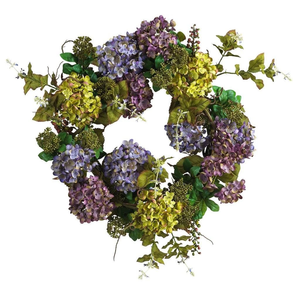 24 In. Artificial Mixed Hydrangea Silk Plant Wreath 3 24 In. Artificial Mixed Hydrangea Silk Plant Wreath