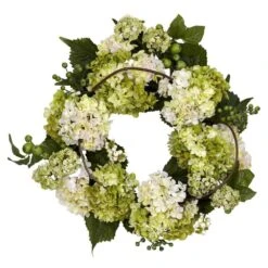 22.0 In. Artificial H Cream And Green Hydrangea Wreath