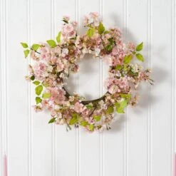 24-in. H Artificial Pink Cherry Blossom Wreath 12 24-in. H Artificial Pink Cherry Blossom Wreath -Artificial nearly natural decorative wreaths 4783 44 1000