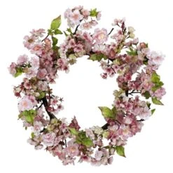24-in. H Artificial Pink Cherry Blossom Wreath