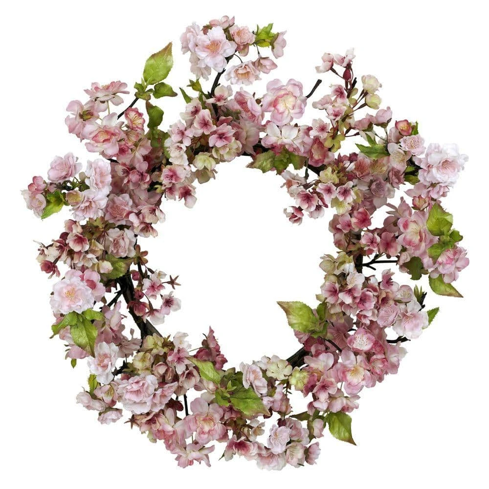 24-in. H Artificial Pink Cherry Blossom Wreath 3 24-in. H Artificial Pink Cherry Blossom Wreath