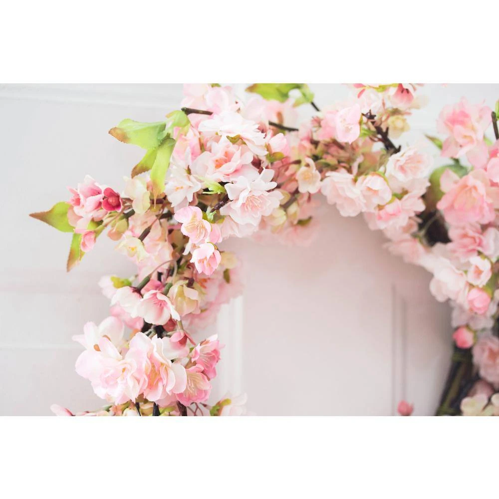 24-in. H Artificial Pink Cherry Blossom Wreath 4 24-in. H Artificial Pink Cherry Blossom Wreath - Image 2