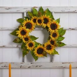 22 In. H Artificial Yellow Sunflower Wreath -Artificial nearly natural decorative wreaths 4787 4f 1000