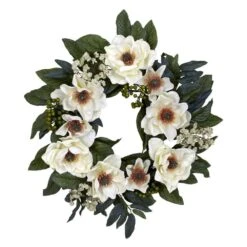 22.0 In. Artificial H White Magnolia Wreath