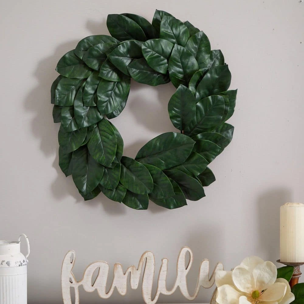 Magnolia Leaf 24 In. Artificial Wreath 5 Magnolia Leaf 24 In. Artificial Wreath - Image 3