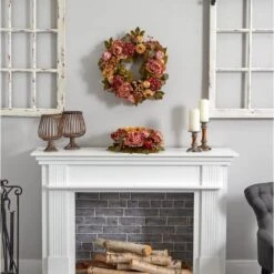 24.0 In. Artificial H Red Peony Hydrangea Wreath 17 24.0 In. Artificial H Red Peony Hydrangea Wreath -Artificial nearly natural decorative wreaths 4930 31 1000