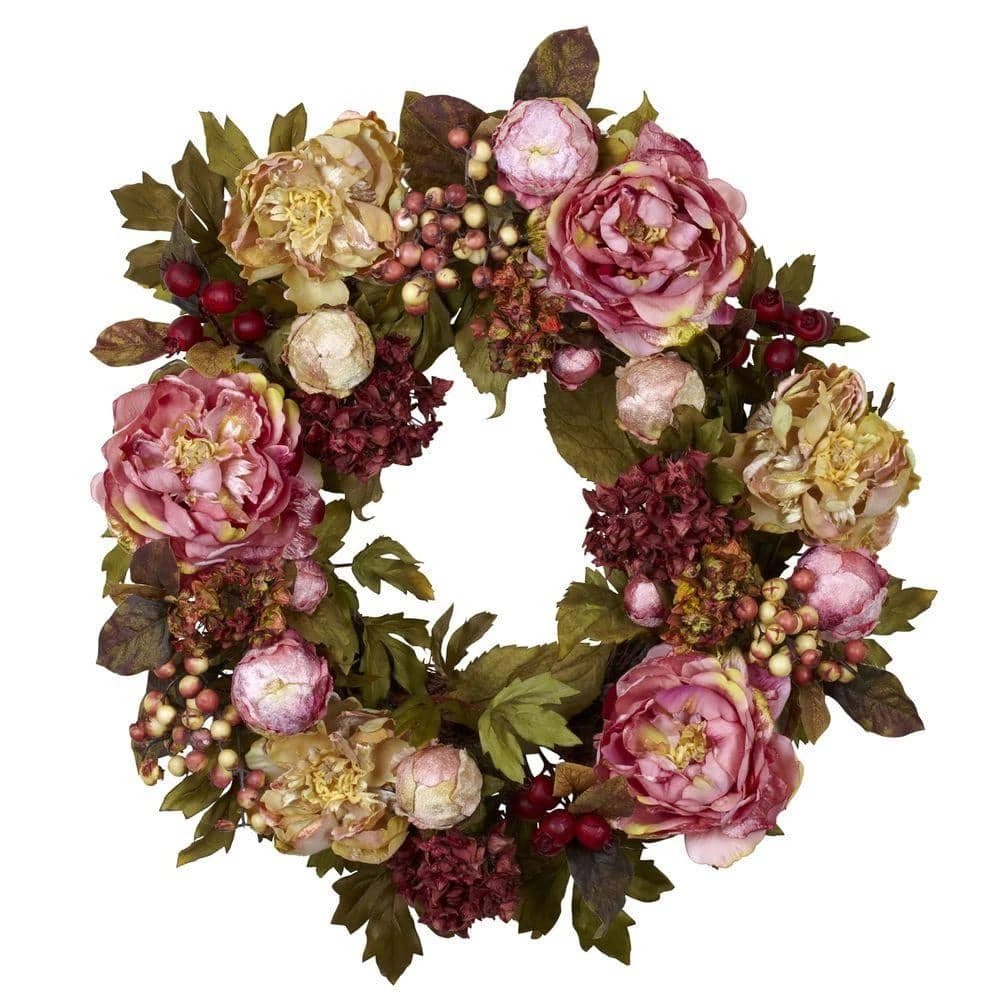 24.0 In. Artificial H Red Peony Hydrangea Wreath 3 24.0 In. Artificial H Red Peony Hydrangea Wreath