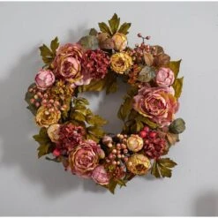 24.0 In. Artificial H Red Peony Hydrangea Wreath 16 24.0 In. Artificial H Red Peony Hydrangea Wreath -Artificial nearly natural decorative wreaths 4930 76 1000